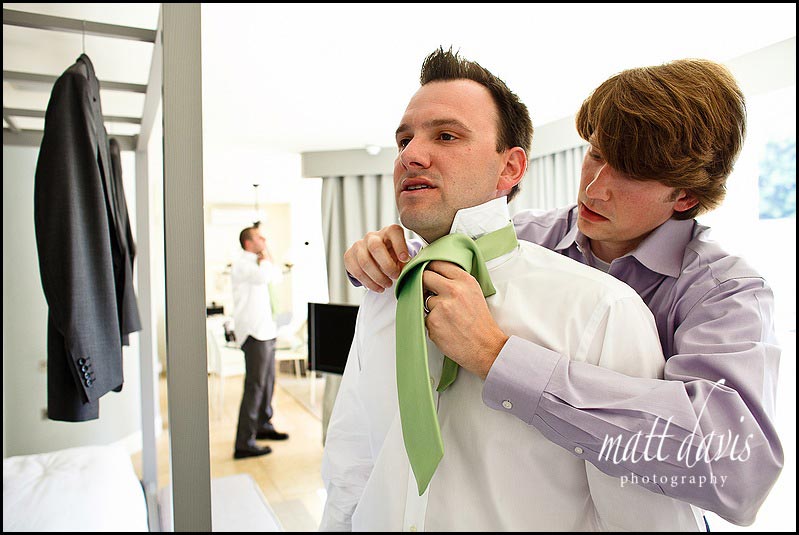 Green tie for groom