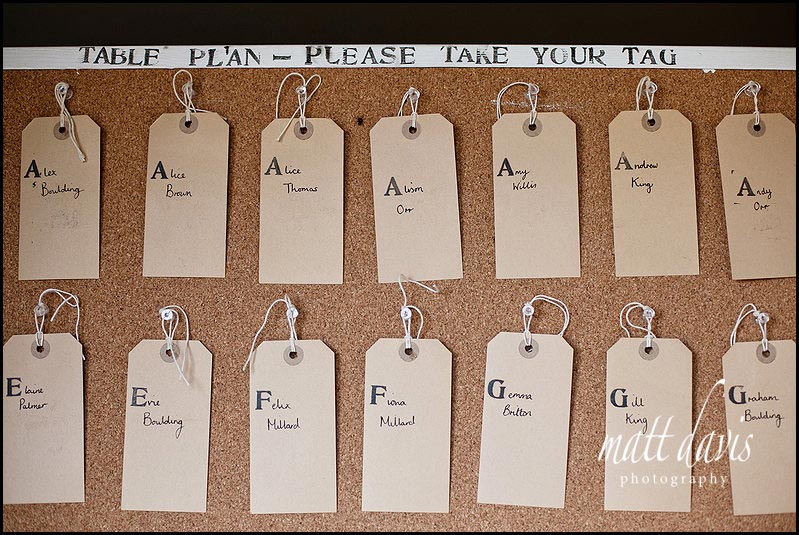unusual Wedding table plan with luggage labels 