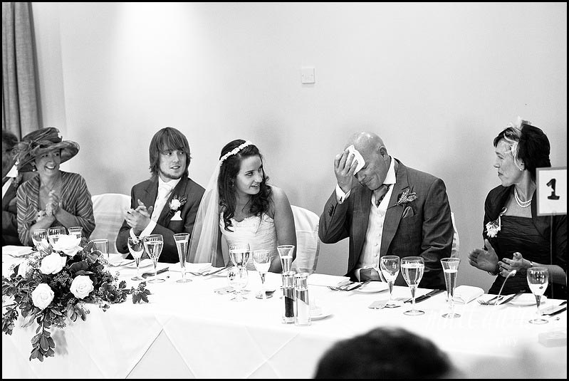 wedding photography of dad during speeches at Manor House Hotel 
