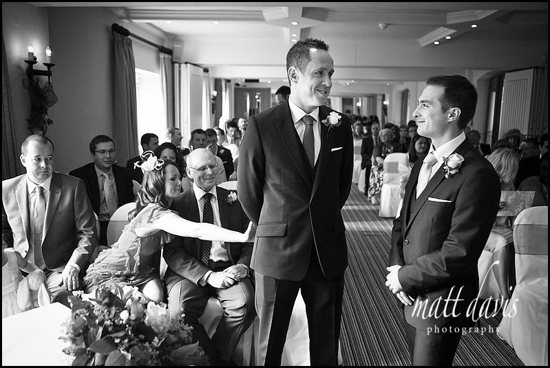 comedy photo of groom at Manor House Hotel wedding 