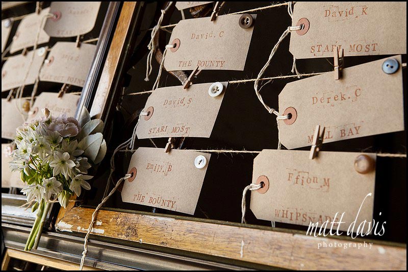 Vintage table plan for wedding at Friars Court