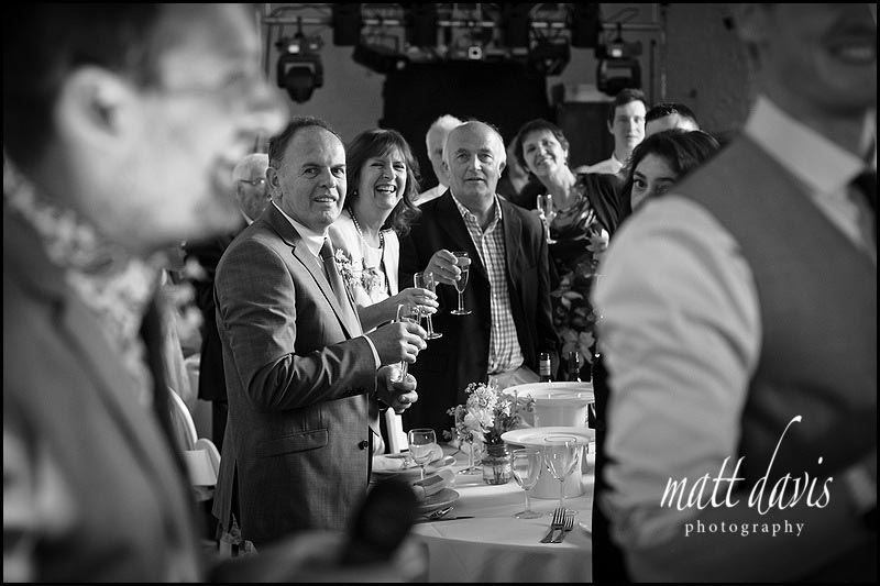 wedding guests in the barn at Friars Court