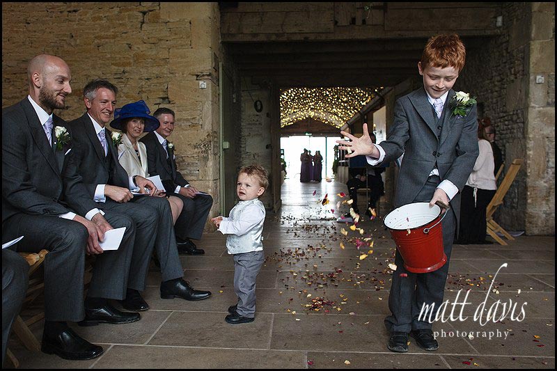 Petals on floor for wedding at Stone Barn