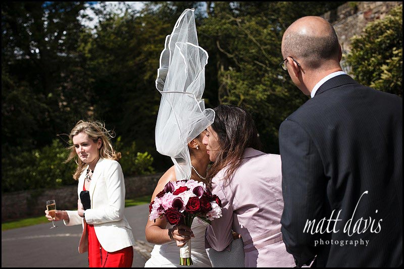 wind blowing a brides veil 