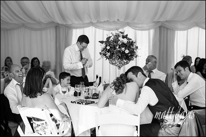 Black and white photo during speeches at Friars Court wedding