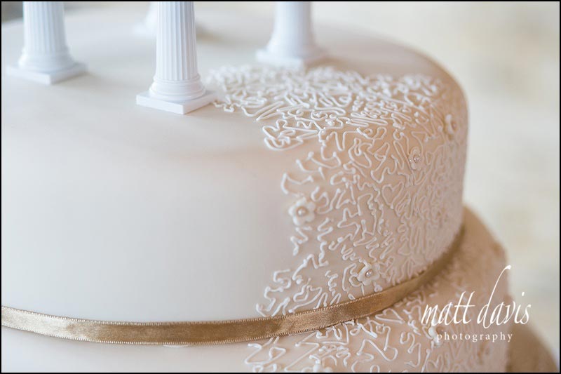 wedding cake with fine piped icing