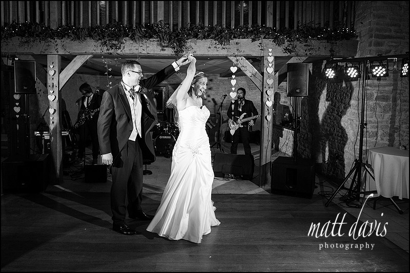 First dance photo at Kingscote Barn wedding