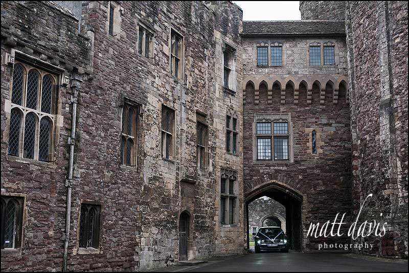 Wedding-at-Berkeley-Castle-028 Wedding car arriving at Berkeley Castle