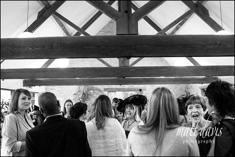 wedding guests at Kingscote Barn