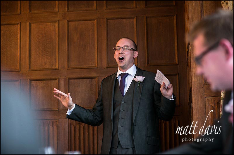 Best mans speech in the main room at Dumbleton Hall, Worcestershire