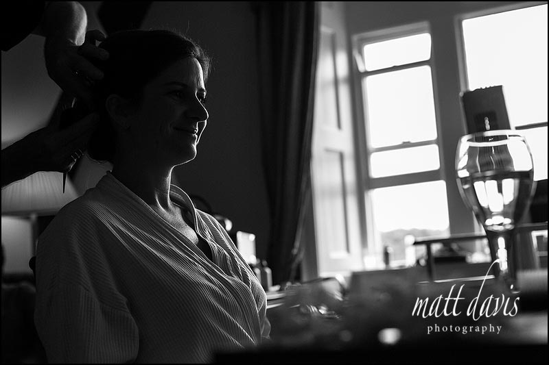 Black and white documentary wedding photography by Matt Davis of bride about to get married at Berkeley Castle