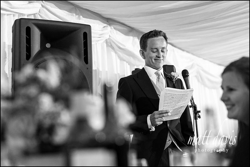 Wedding speeches in the Marquee at Hamswell House
