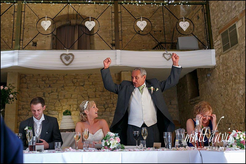 Wedding speeches at the Great Tythe Barn in Tetbury, Gloucestershire